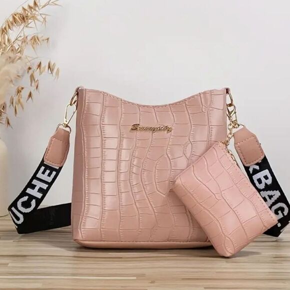 Chic Croc-Embossed Mini Crossbody Vegan Leather Bag Set - Picture 5 of 9